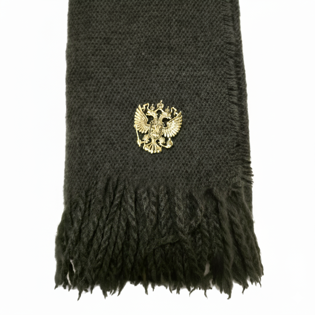 Шал с герб на Русия в тъмно зелен цвят