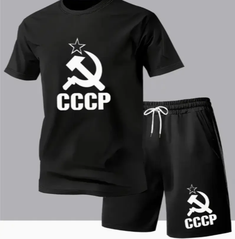 Комплект тениска СССР и къси панталони СССР - черен цвят - код 3
