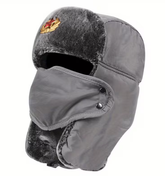Ушанка СССР с лицева защита в сив цвят - shlio-bg.com