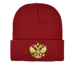 Бродирана тъмно червена зимна шапка Русия